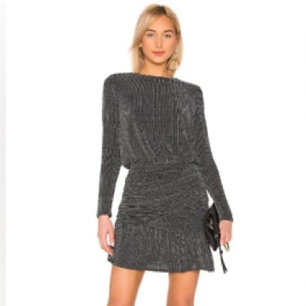 Krisa Black and White Sparkle Jersey Ruched Mini Dress